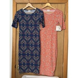 Lularoe Julia XXS‎ NEW With Tags Lot Of 2 Form fitting Mid Dress Multi Color
